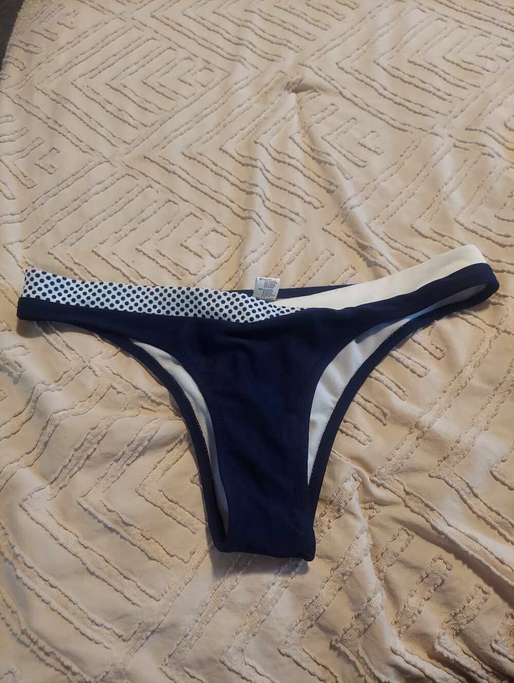Navy Blue & White Polka Dot Trim Bikini Bottom NWOT Hygienic Liner
